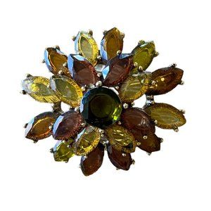 Vintage Monet Brooch Amber Rhinestones